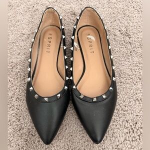 Black Leather Flats with Silver Studs